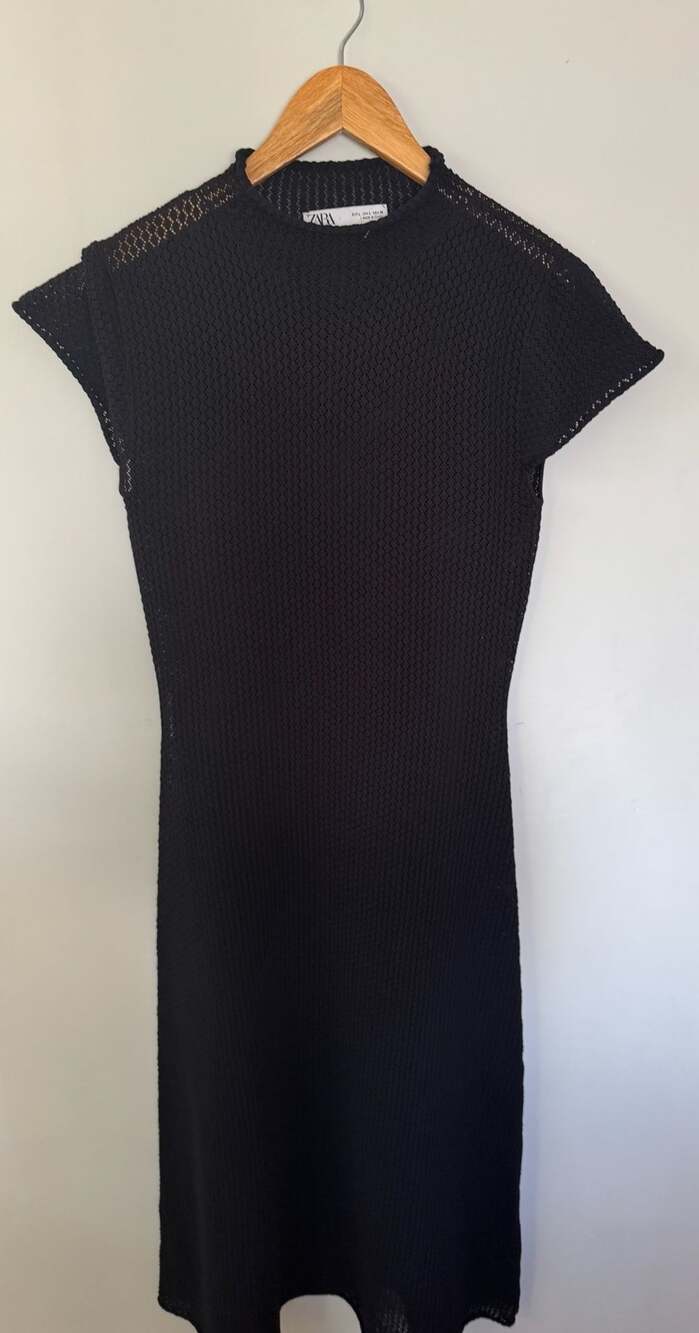 Zara Knit Dress Size L Black Mock Neck Cap Sleeve